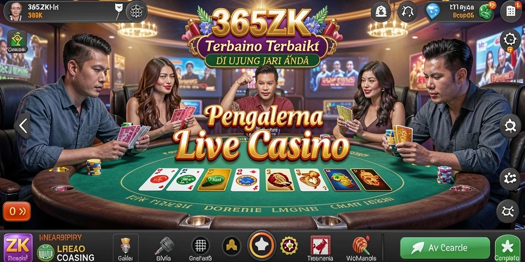 Screenshot gameplay Live Casino 365ZK dengan dealer profesional dan interaksi pemain.