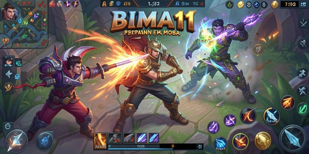 Tampilan gameplay seru BIMA11 dengan aksi MOBA yang dinamis.