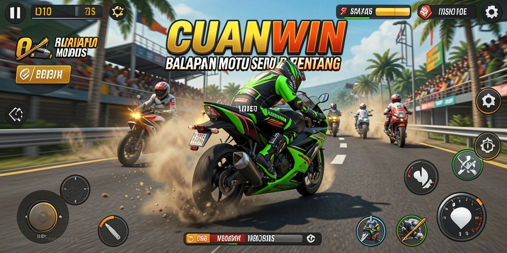Gameplay seru dalam balapan motor yang mendebarkan.