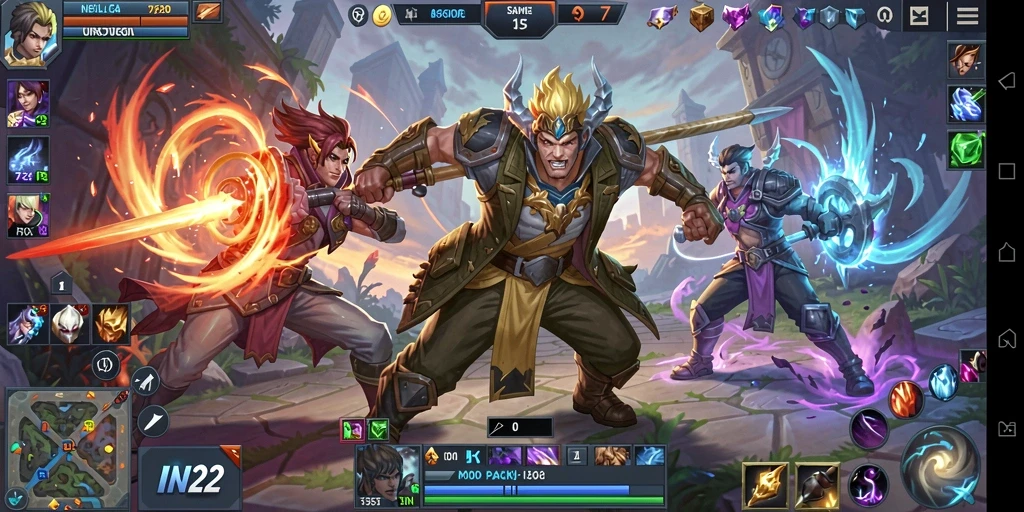 Screenshot menampilkan aksi seru di arena MOBA IN22.