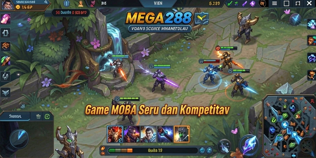 Tampilan permainan seru dalam MEGA288 dengan aksi MOBA yang mendebarkan.