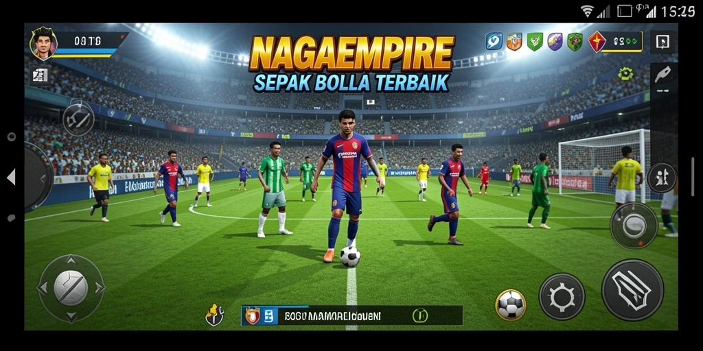 Tampilan seru gameplay NAGAEMPIRE dengan aksi sepak bola.