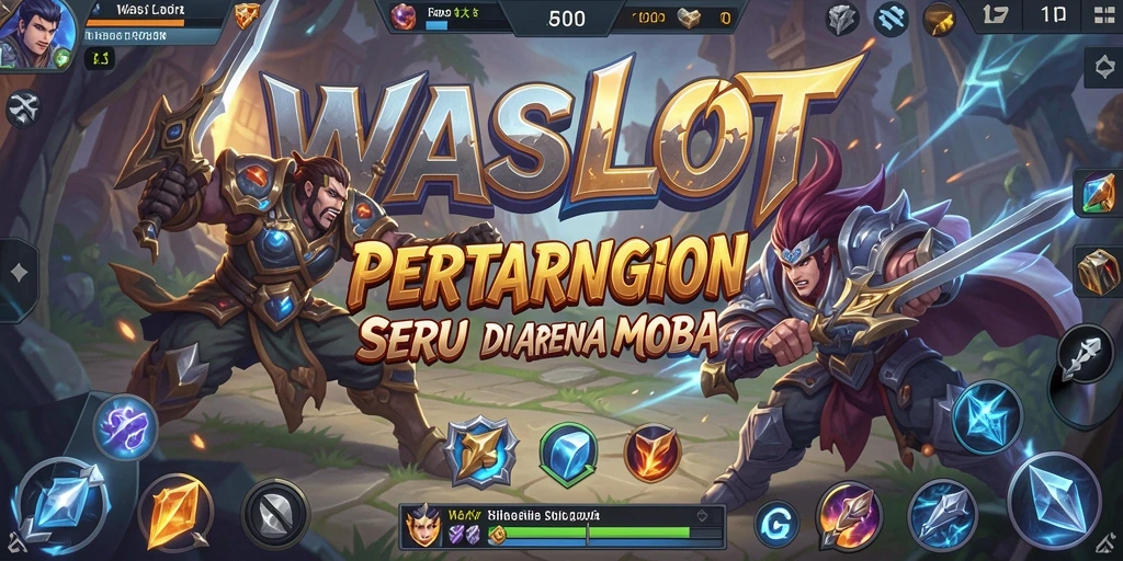 Screenshot utama WASLOT menampilkan aksi seru di arena MOBA.