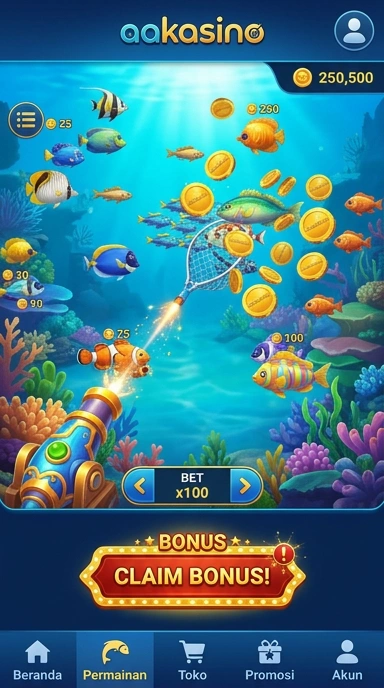 Tampilan aplikasi aakasino dengan berbagai pilihan kategori.